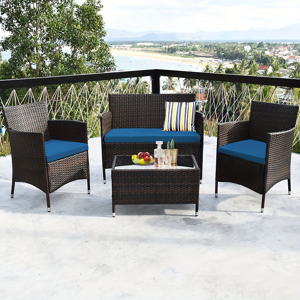 Thumbnail: 4pcs Rattan Patio Furniture Set Cushioned Sofa Chair Coffee Perfect for Summer