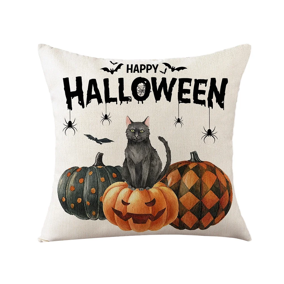 Thumbnail: 4Pcs Halloween Pumpkin Pillow Covers,18X18 Inches Trick or Treat Farmhouse Decor