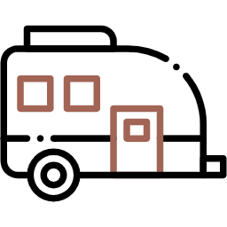 Minimalist design illustration of trailer camper pattern featuring retro style teardrop camper trailers and outdoor line art.