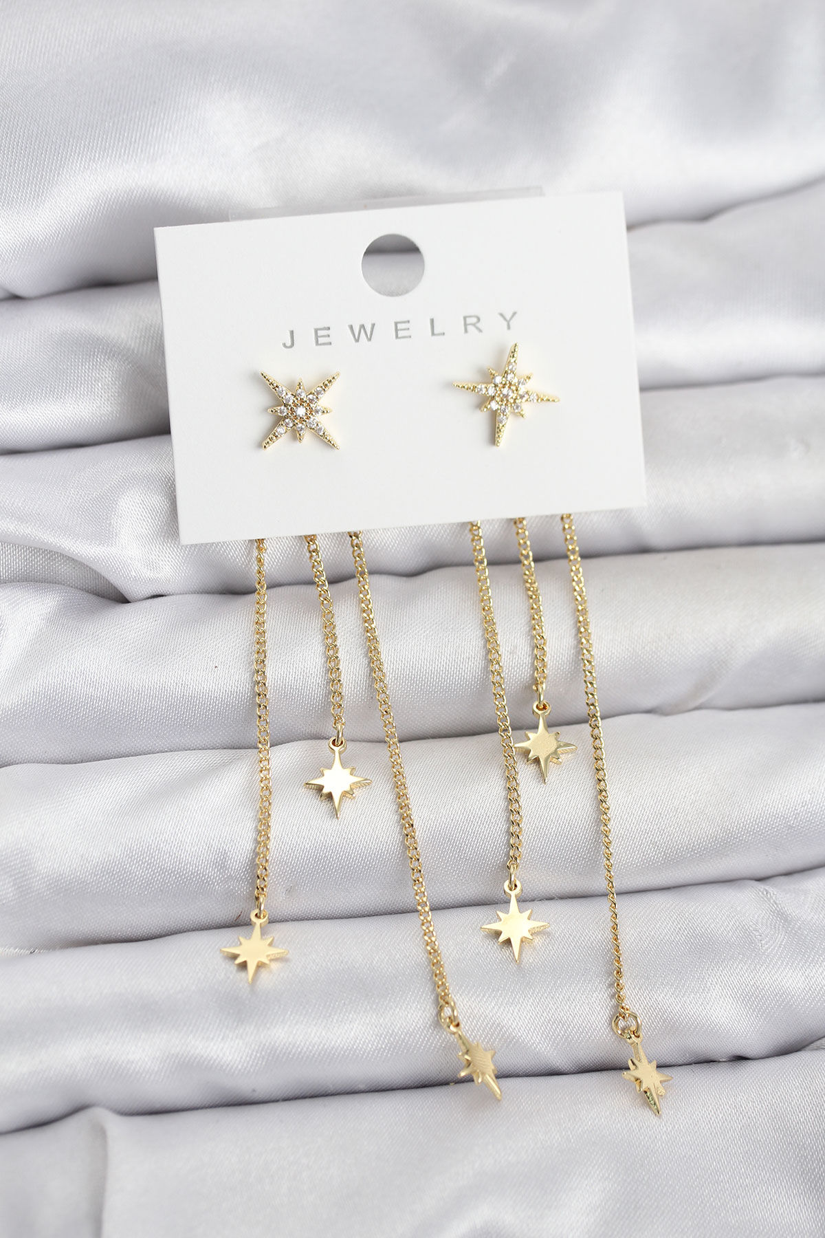 Kutup Yıldızı Model Gold Renk Sallantılı Küpe