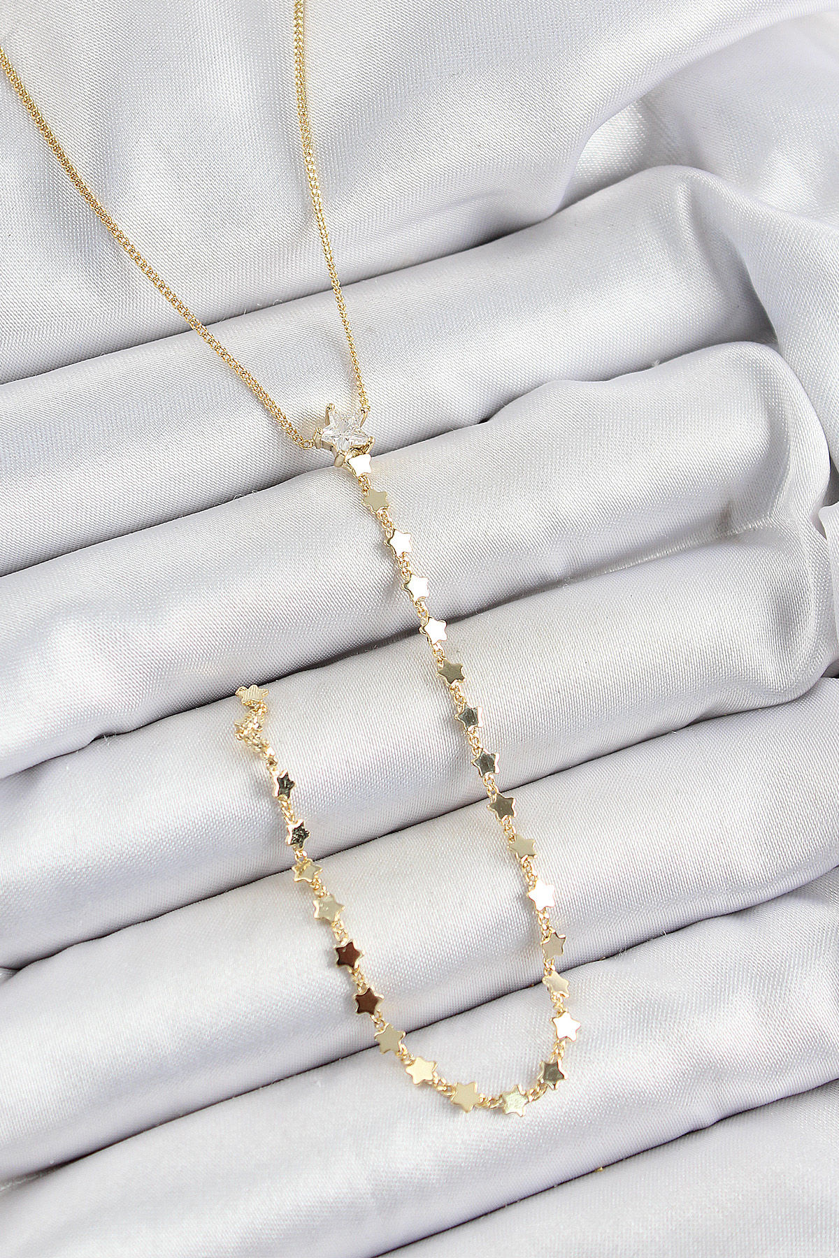 Zirkon Taşlı Yıldız Figürlü Y Model Gold Renk Kolye