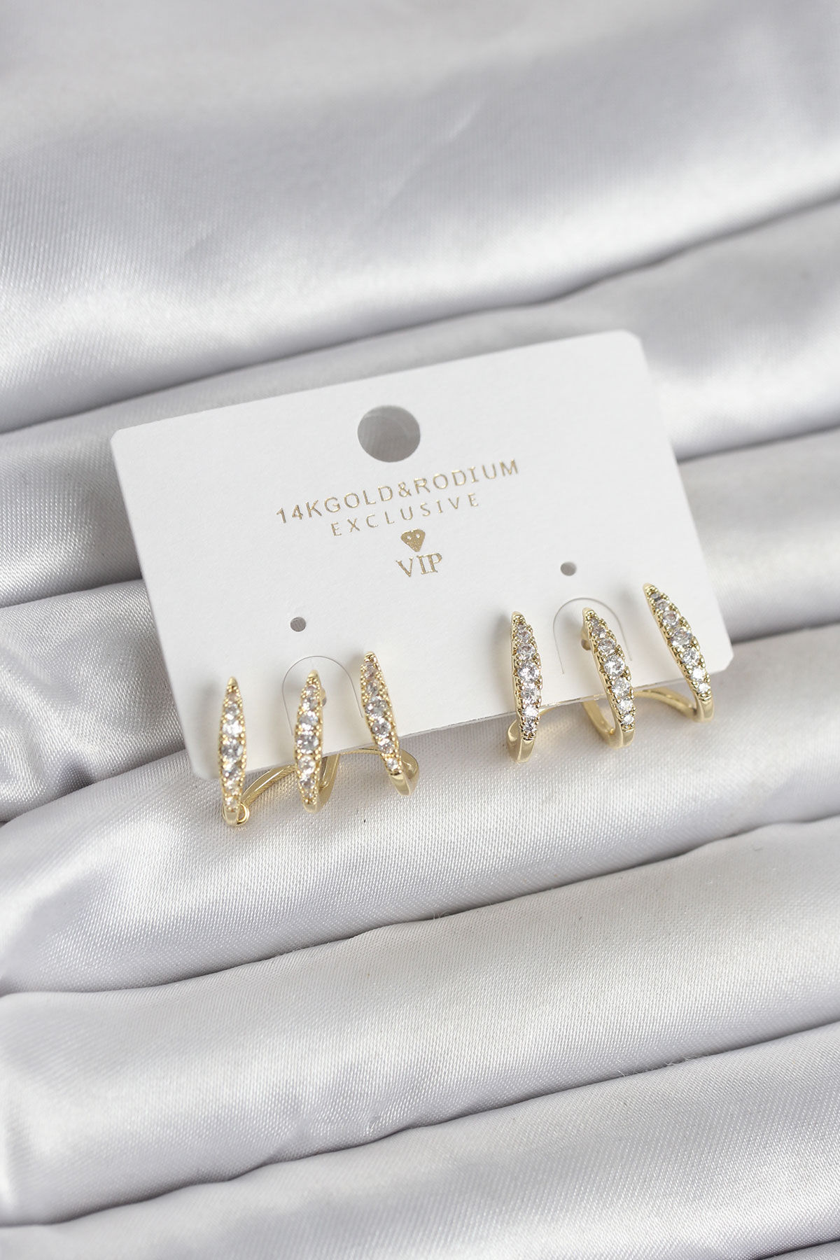 Gold Renk Zirkon Taşlı Küpe