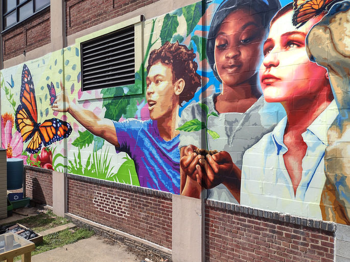 Right side view from 'Transformation' mural in Northeast Philadelphia
