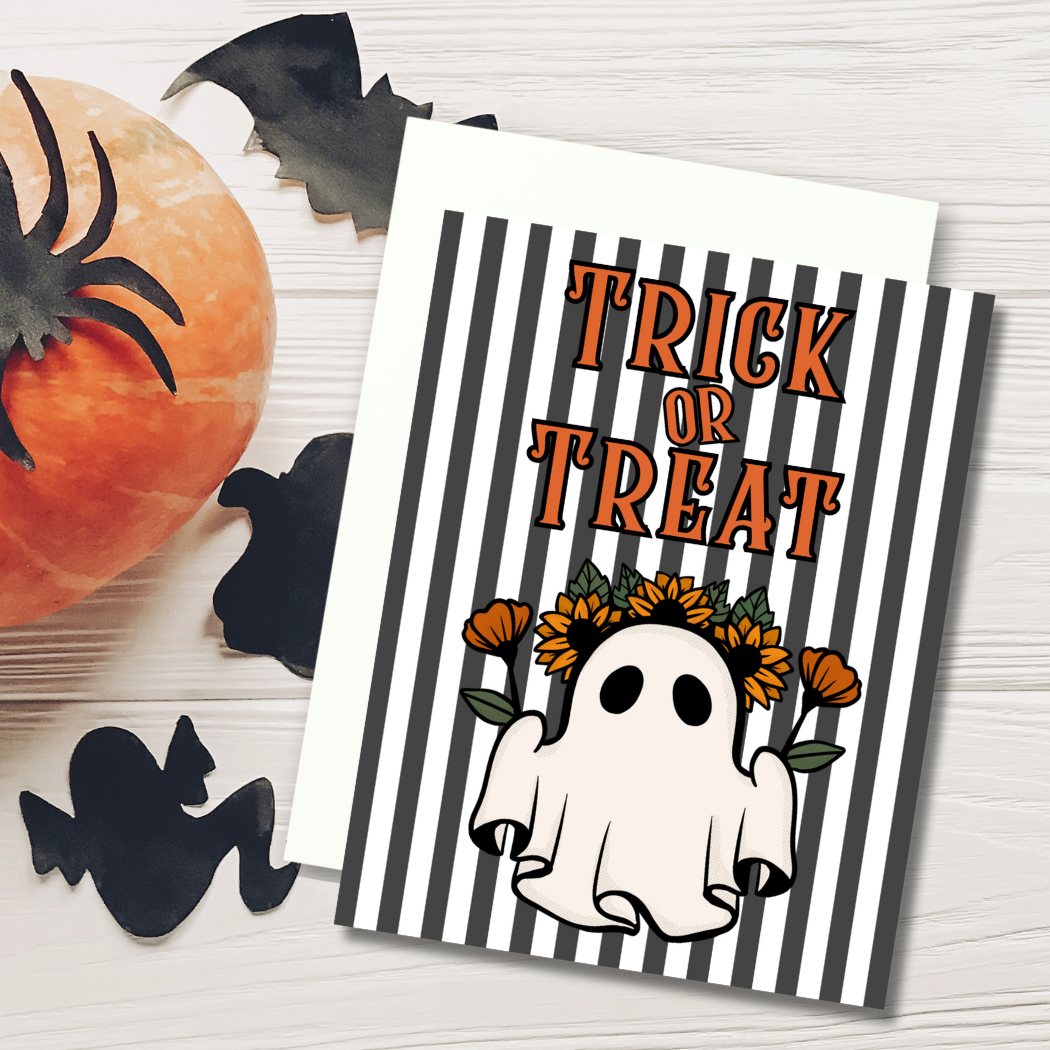 Trick or Treat Boho Ghost | Halloween Card | Blank Inside