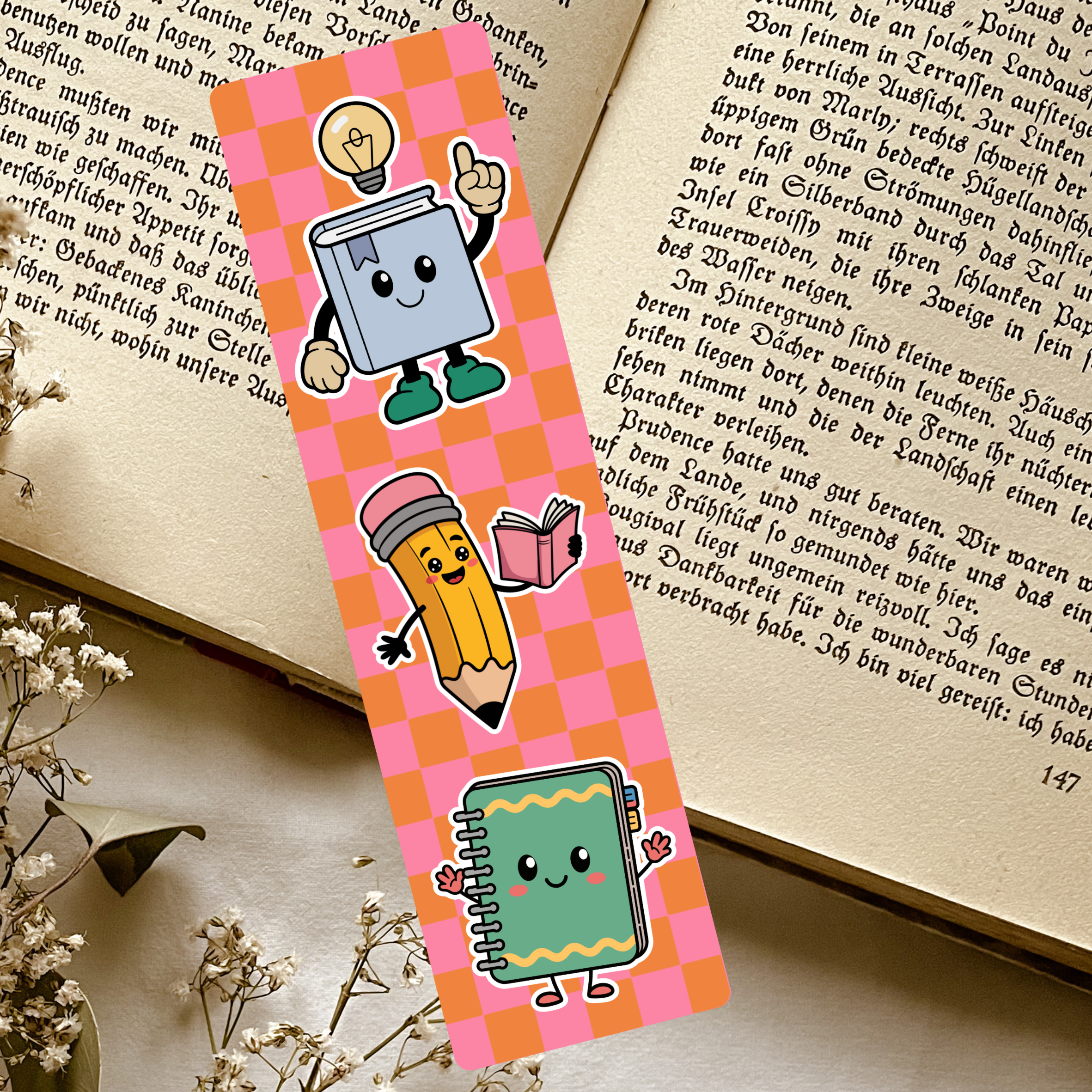 Cute Stationery Supplies | Pink Checkered | Bookmark