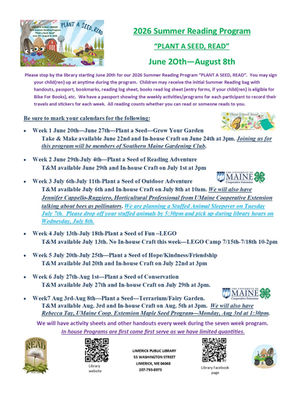 2026 SUMMER READING PROGRAM "PLANT A SEED, READ"