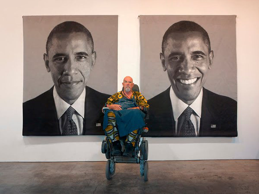 Autoritratto di Chuck Close con il ritratto di Barak Obama