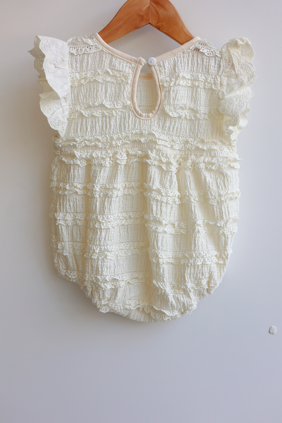 Thumbnail: Ivory Lace Blossom Baby Romper Dress