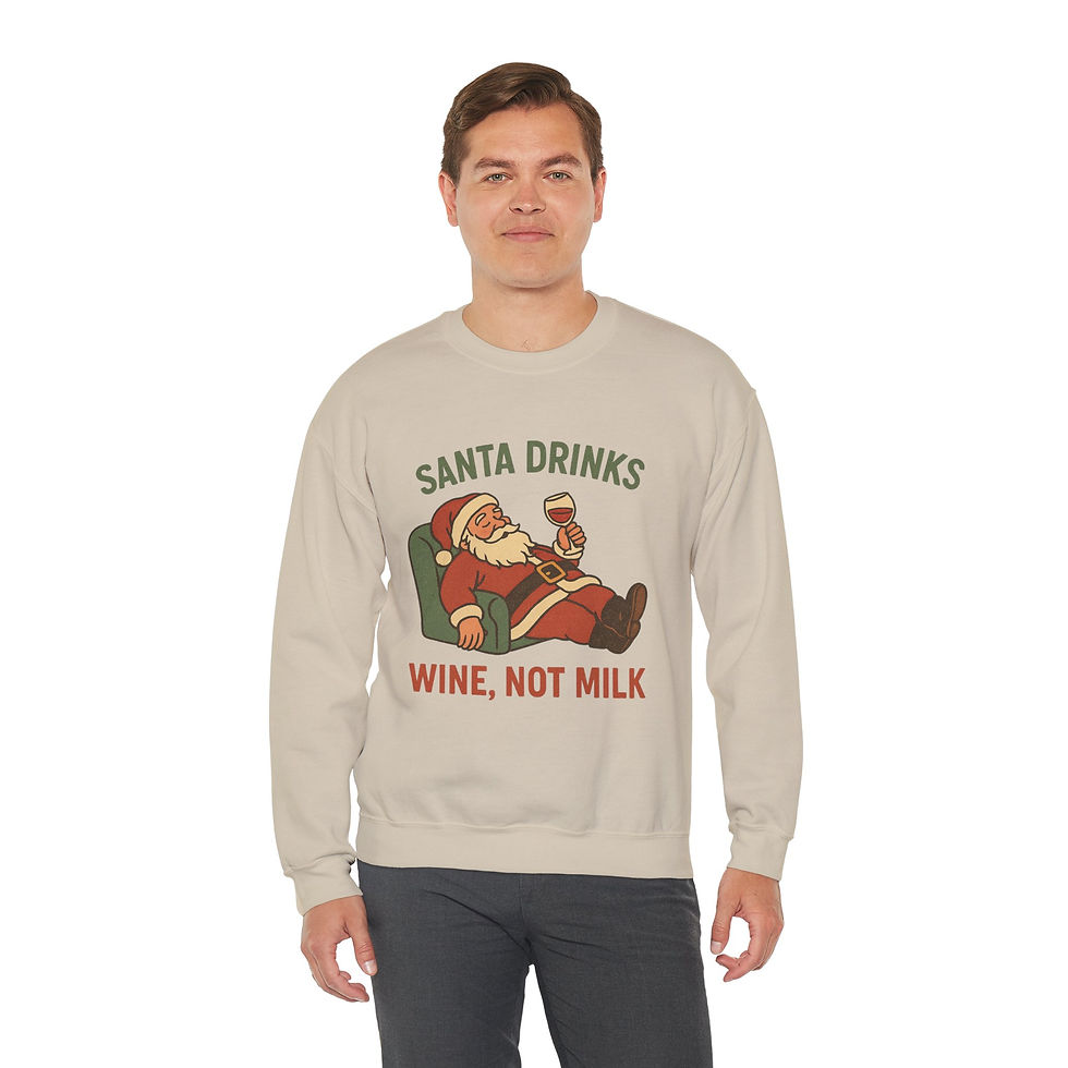 Thumbnail: Santa drinks wine, not milk Crewneck Sweatshirt