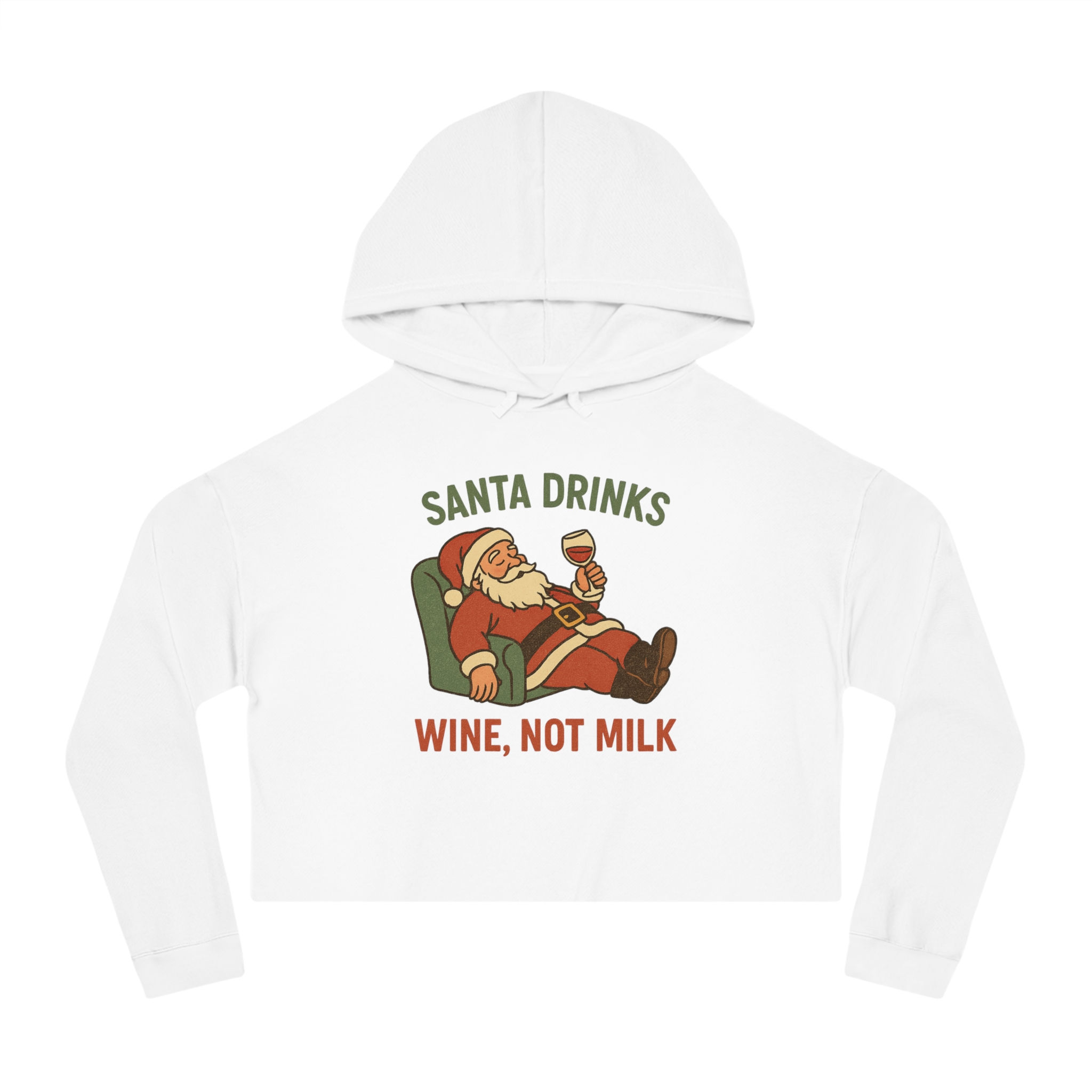 Santa drinks wine not milk Cropped Hooded Sweatshirt