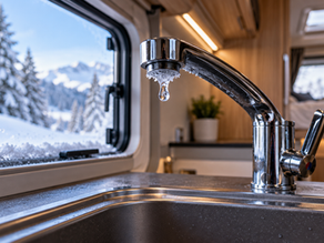Robinet gelé dans un camping-car utilisé en hiver