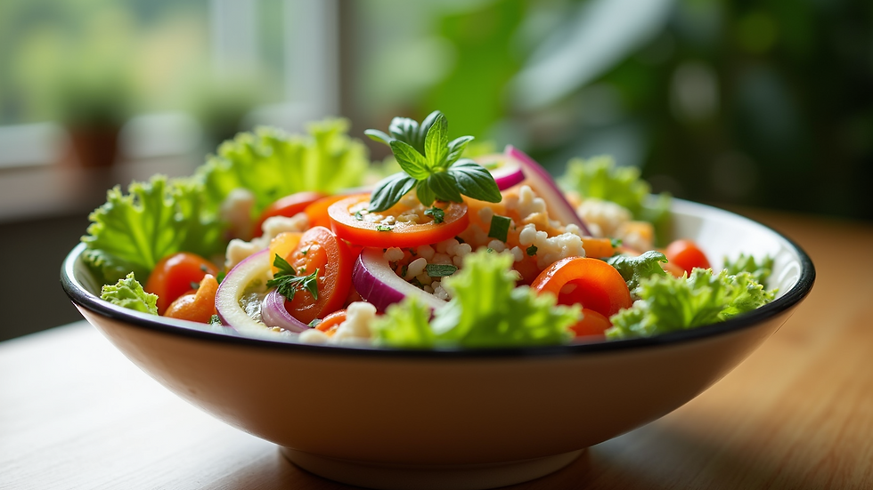 Close-up of a vibrant salad bowl filled with colorful vegetables
