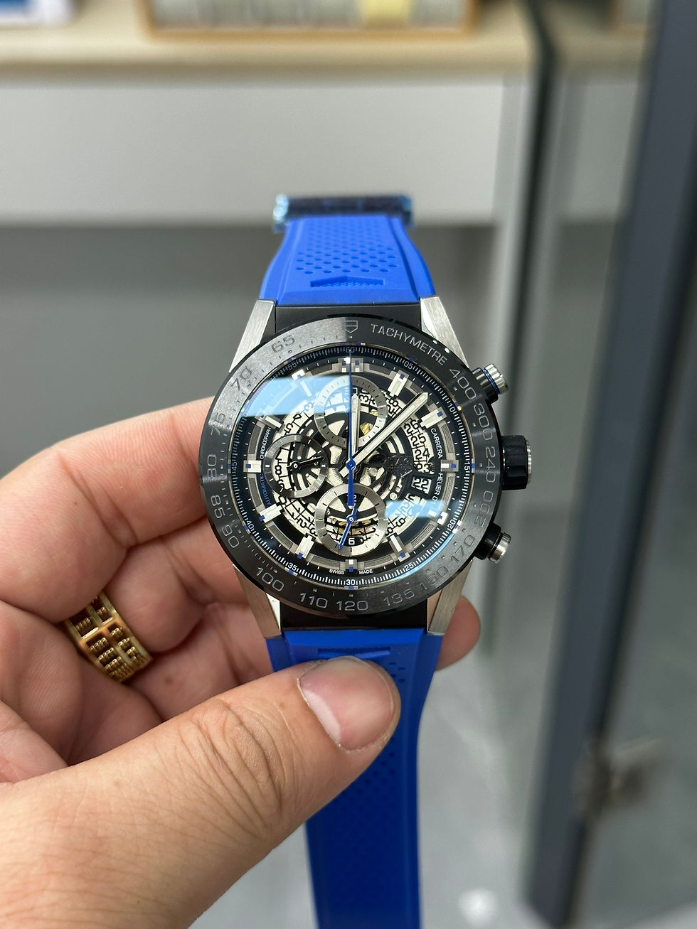 Thumbnail: Calibre Heuer 01 Chrono 43mm SS XF Skeleton Dial on 2 Rubber Strap