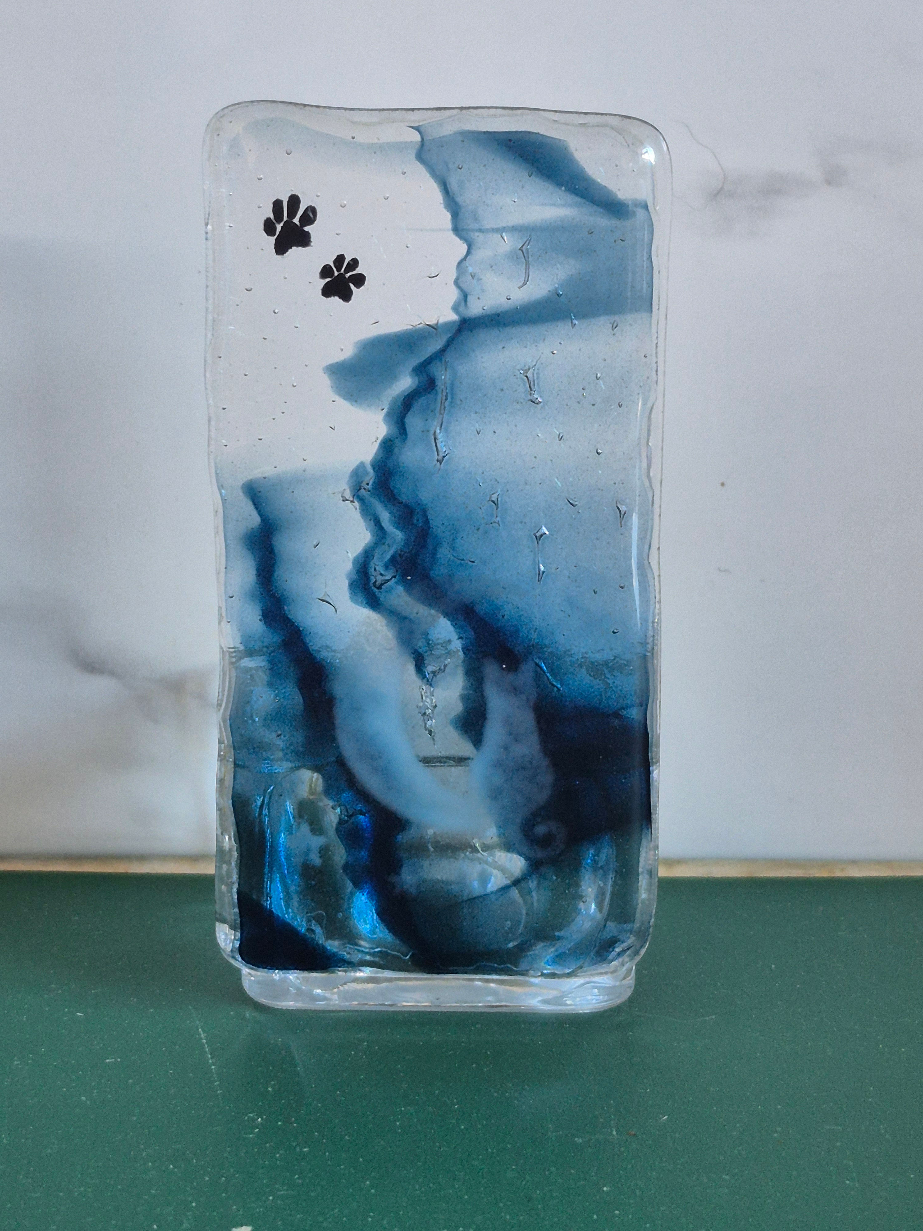 Fused Glass Tealight - Paw Print (Blue)