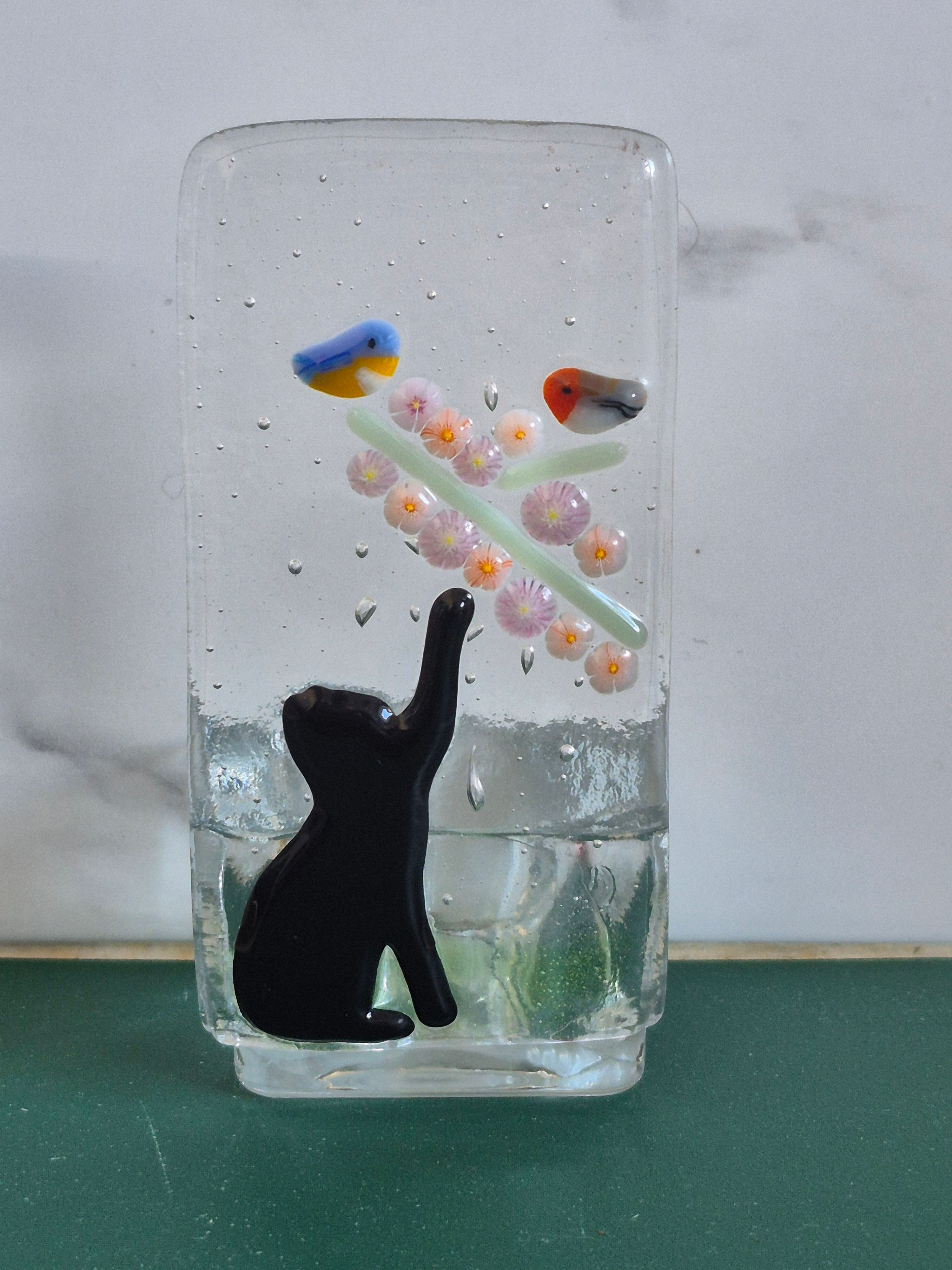 Fused Glass Tealight - Black cat