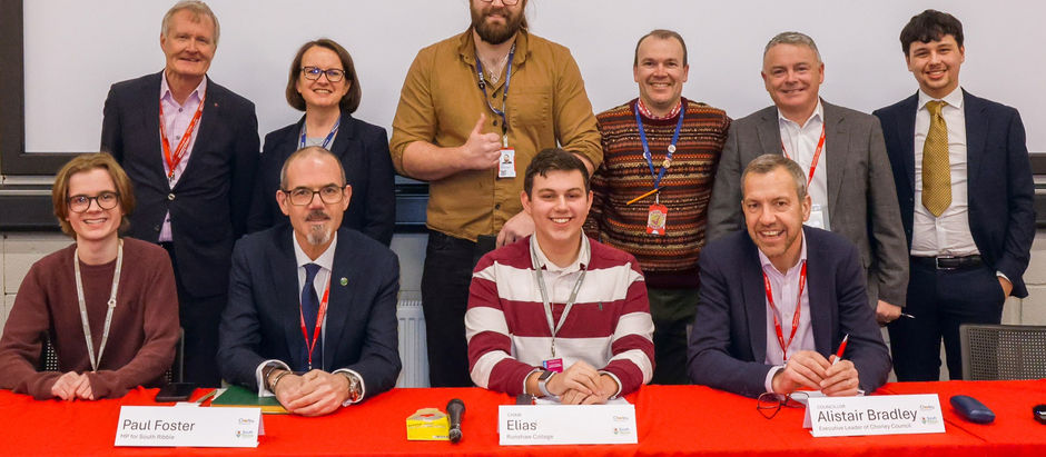 Paul Foster MP with Runshaw Colleges' Question Time panel and staff