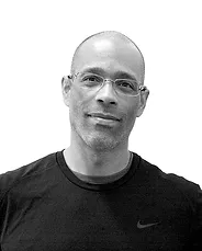 Jon Rogers Adult Fitness Instructor and Dry Land Specialist in Black Champions T Shirt