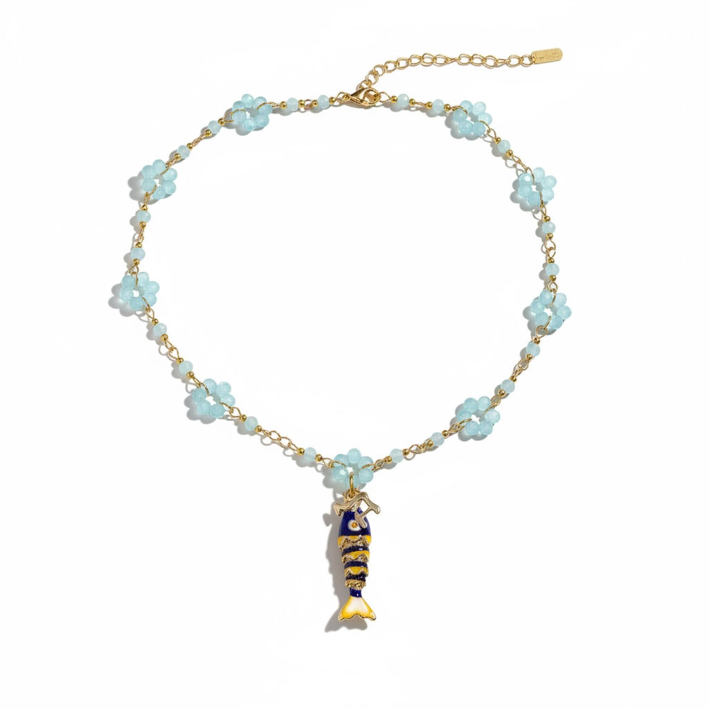 שרשרת חרוזים דג כחול האות ה׳