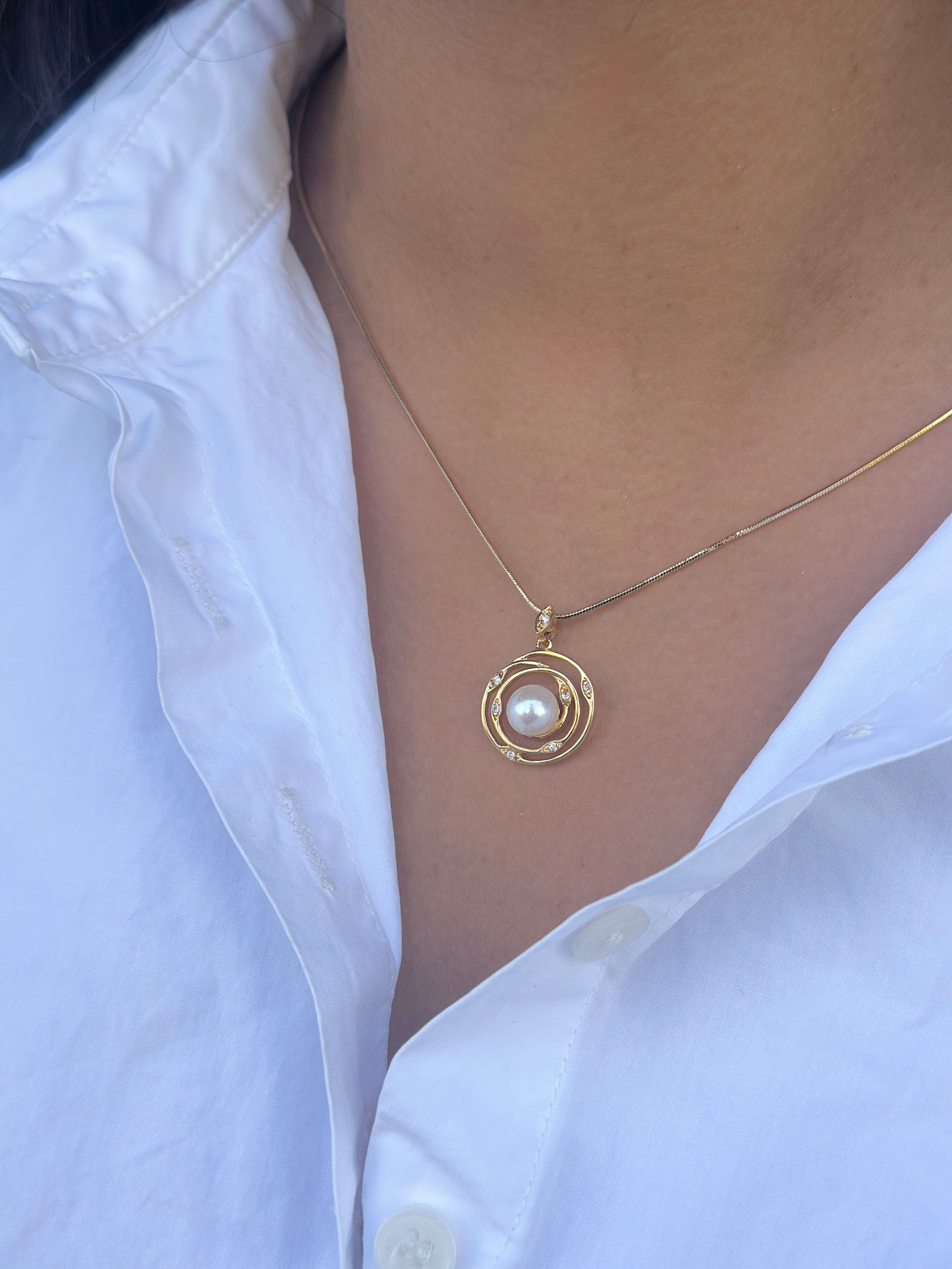  שרשרת עיגול פנינה 