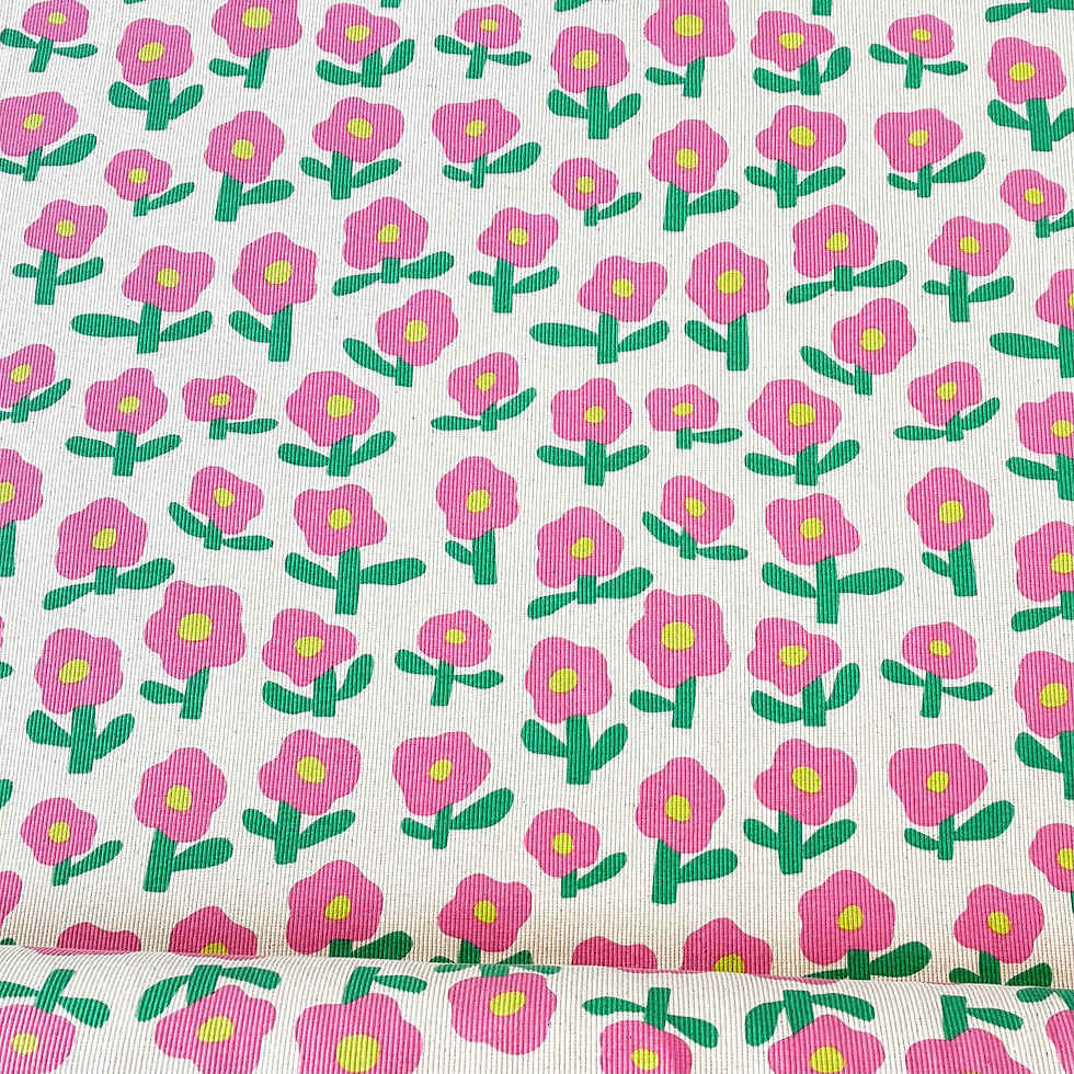 Miniaturbild: Bio-Ripp-Jersey Blumen, rosa/grün