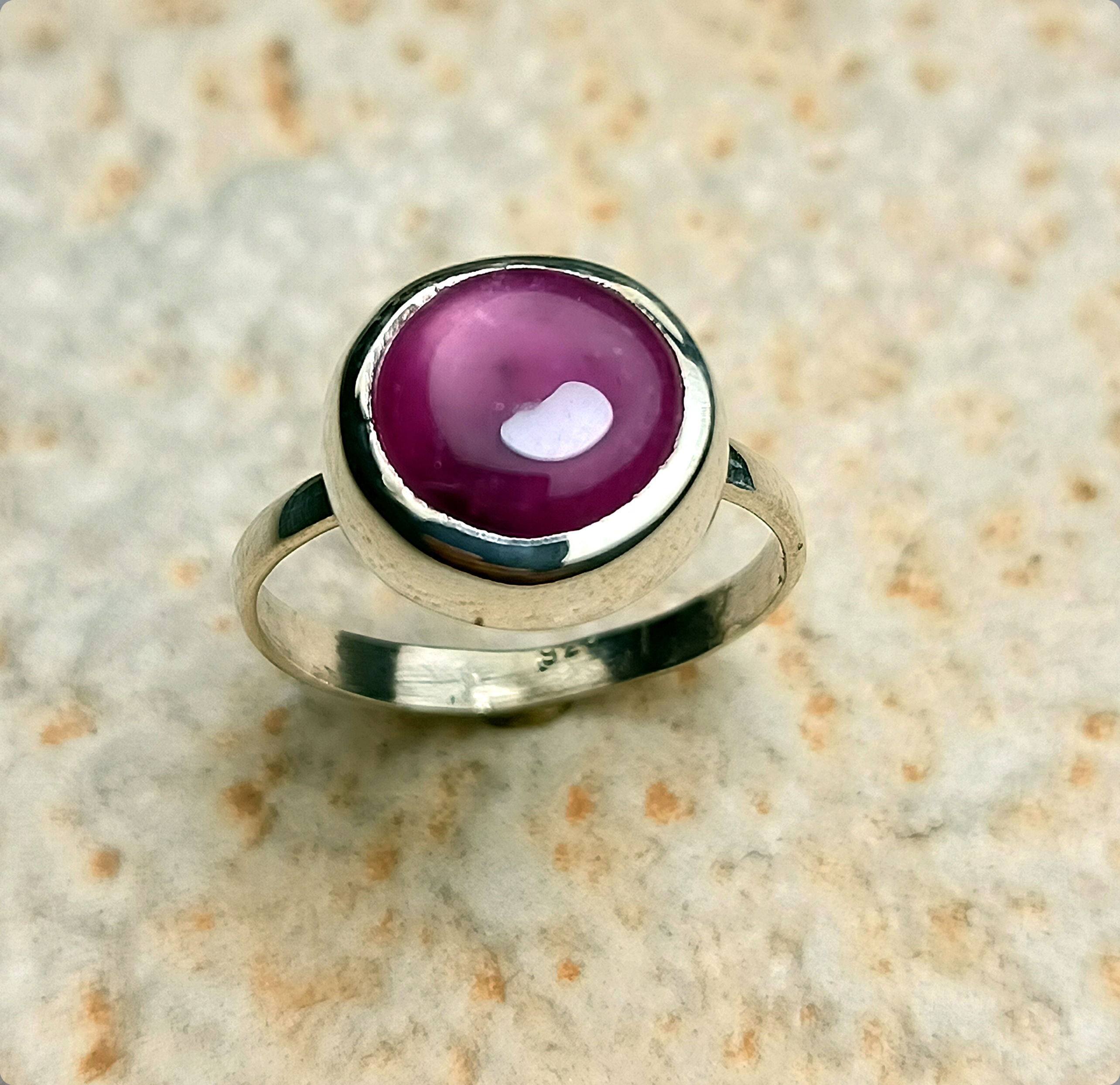 Natural Ruby Cabochon Ring — Silver 925°