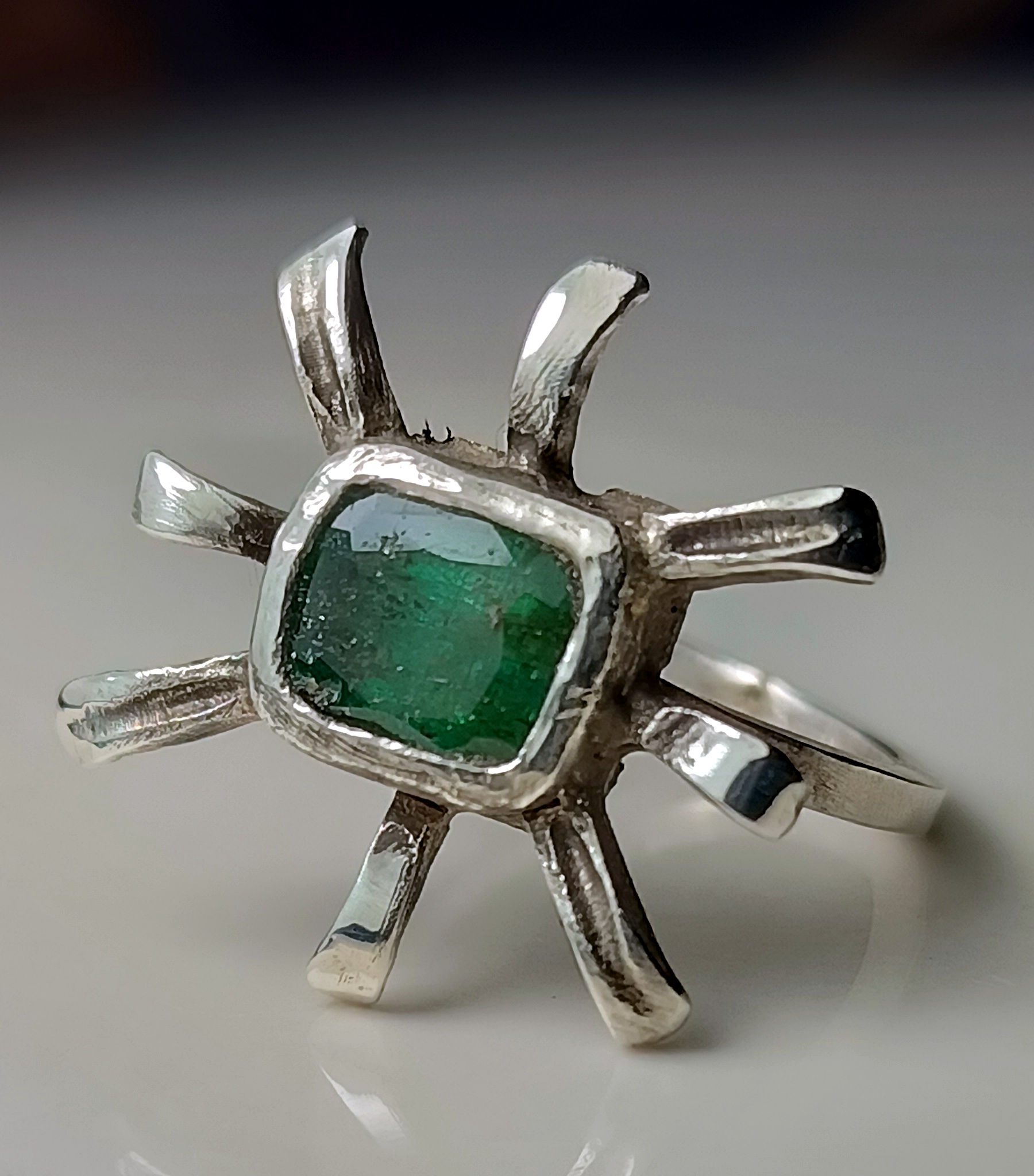 Matte Ring with Natural Zambian Emerald