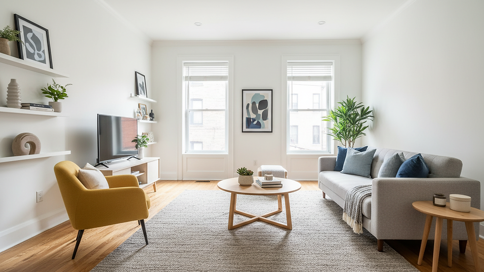 Eye-level view of a clean and bright living room ready for tenants