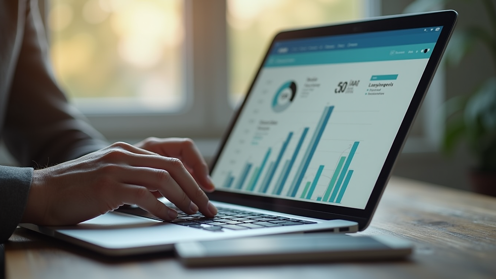 Close-up view of a landlord using property management software on a laptop