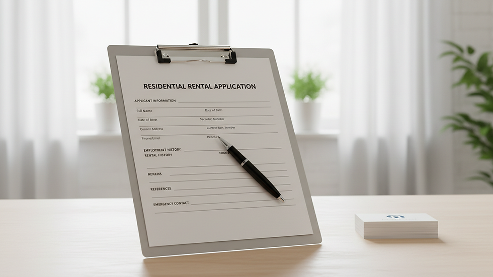 Eye-level view of a rental application form on a clipboard