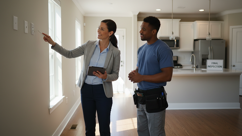 Eye-level view of a residential property manager inspecting a rental home