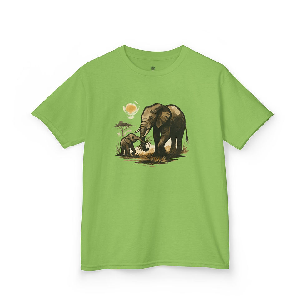 Thumbnail: Kids Tee - Watercolor Elephant and Baby Animal Conservation Design