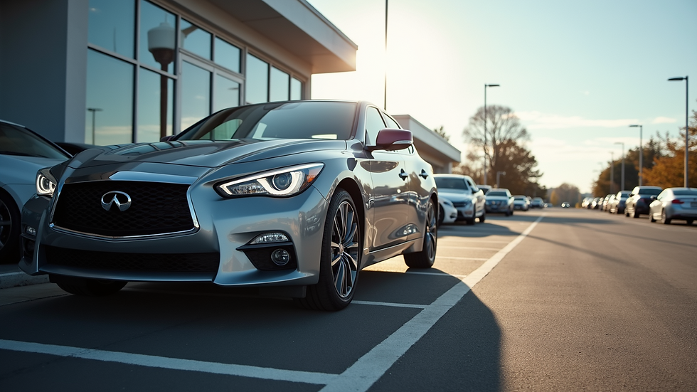 Eye-level view of a certified pre-owned car parked at a dealership lot