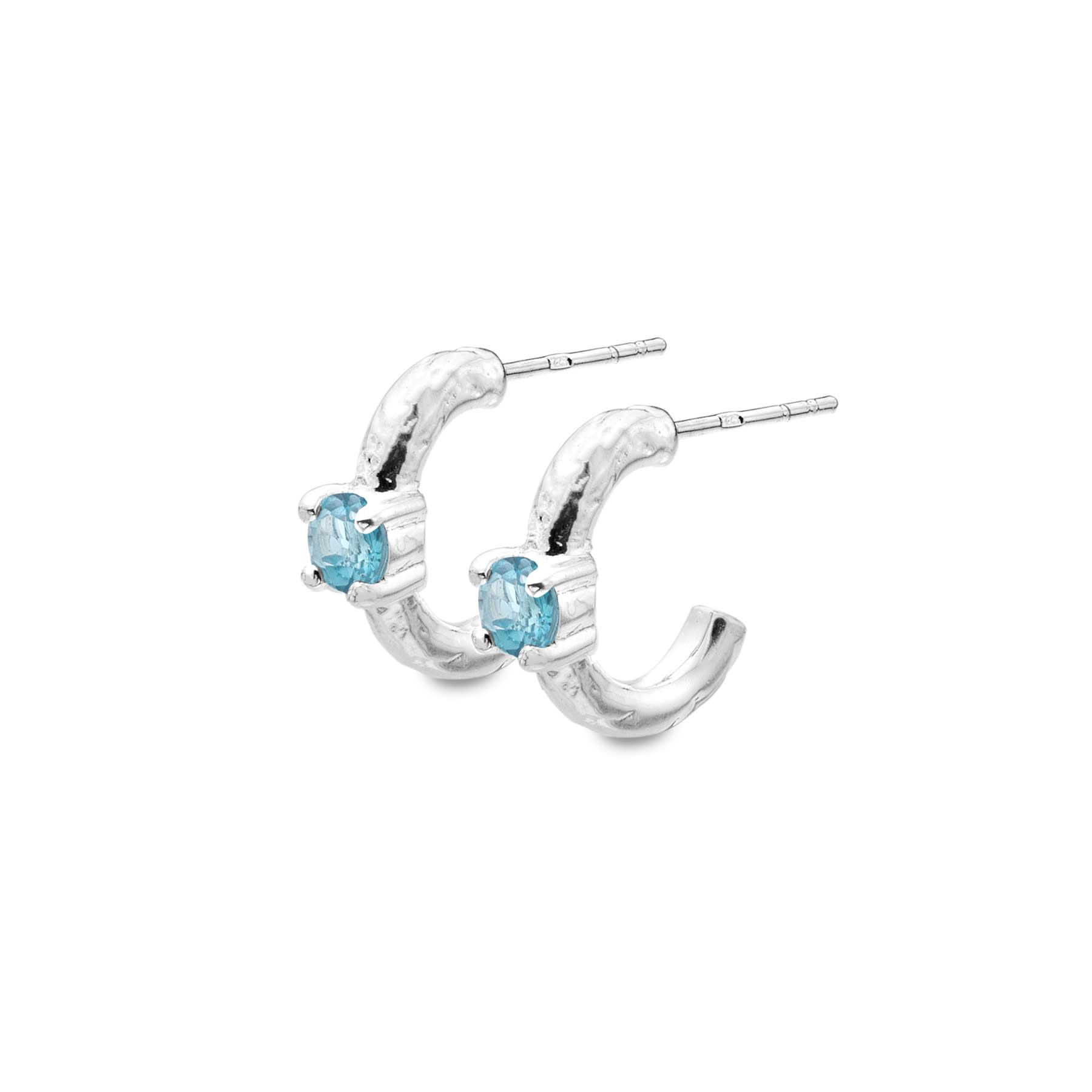 Blue Topaz Textured Silver Hoops