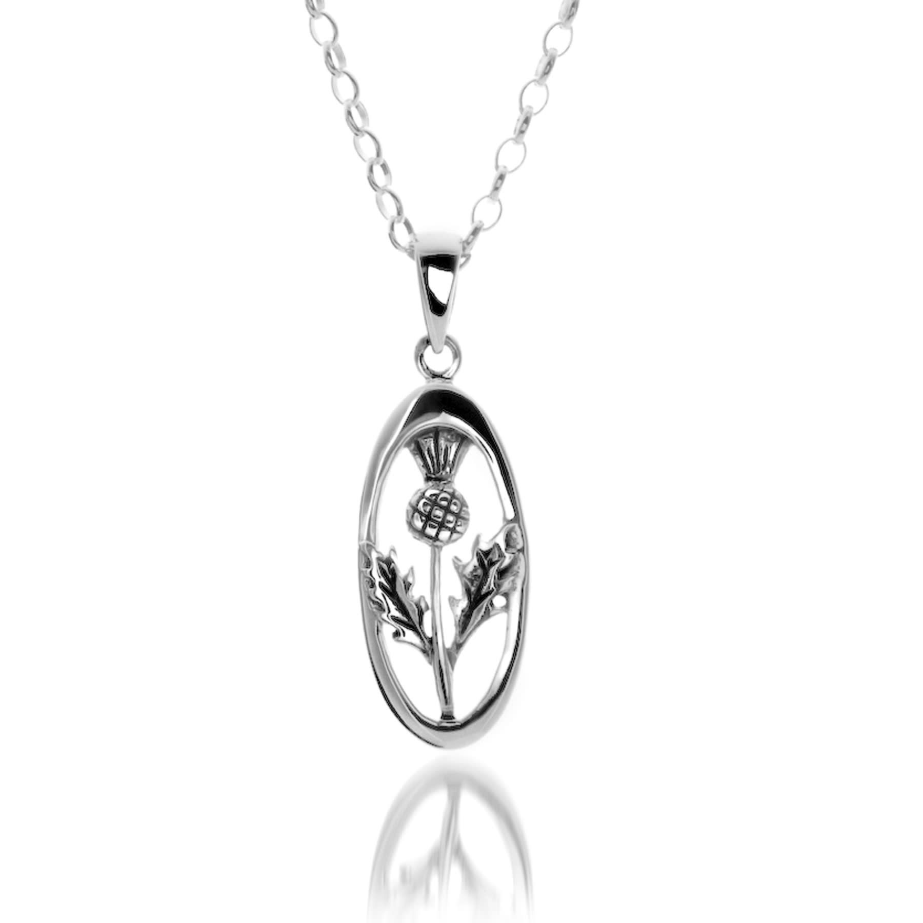 Silver Pendant Celtic Thistle Oval