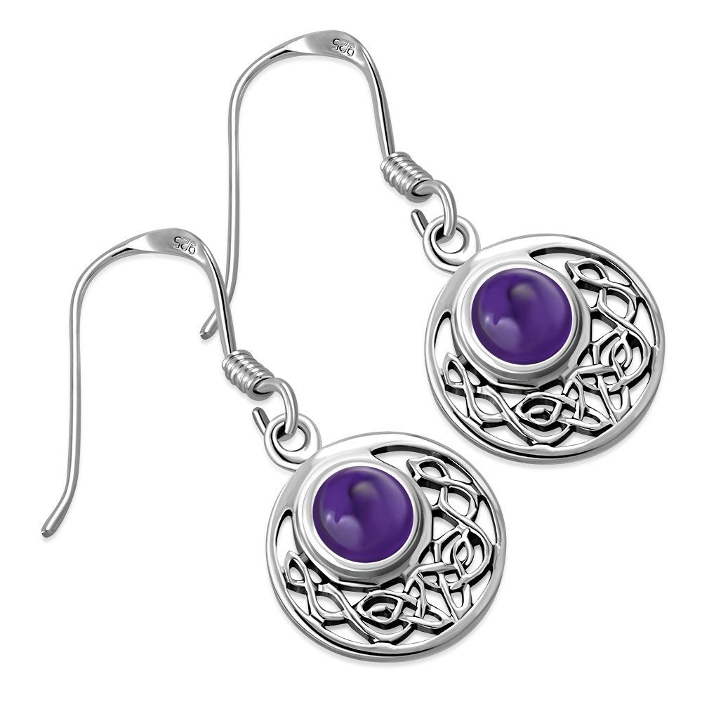 Amethyst Round Celtic Knot Silver Earrings