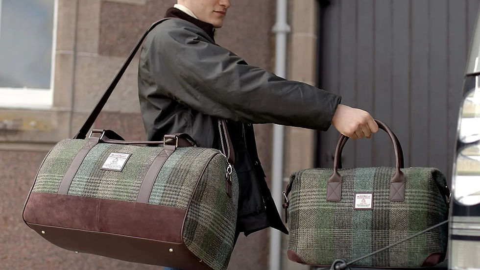 The Harris Tweed Weekend Bag, Overnight Bag and Shelby Cap by Glen Appin of Scotland