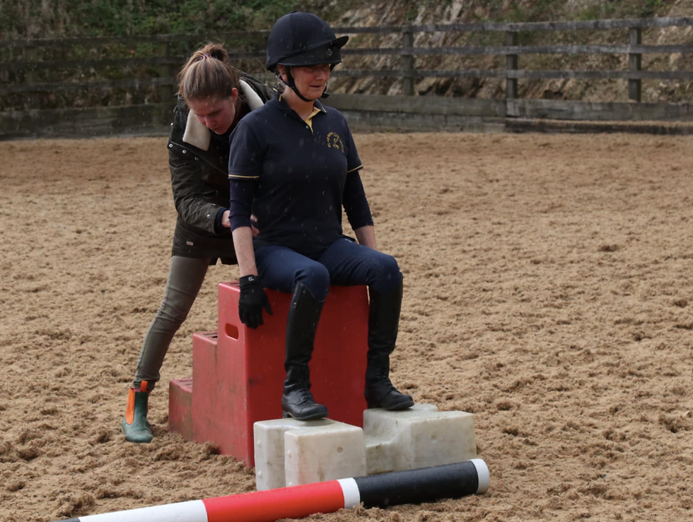 High angle view of rider performing core strengthening exercises