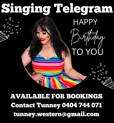 Tunney Western - attractive female with olive skin, blue eyes and dark is Perth singer offering Birthday Singing Telegrams