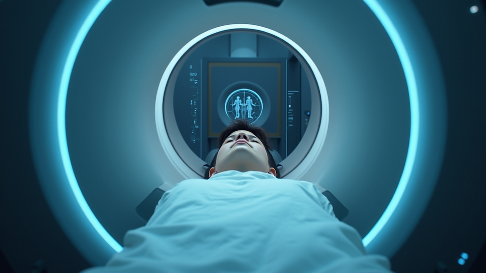 Close-up view of a medical scanner analyzing patient data with AI