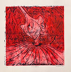 Red Ballerina mokulito and relief wood block print