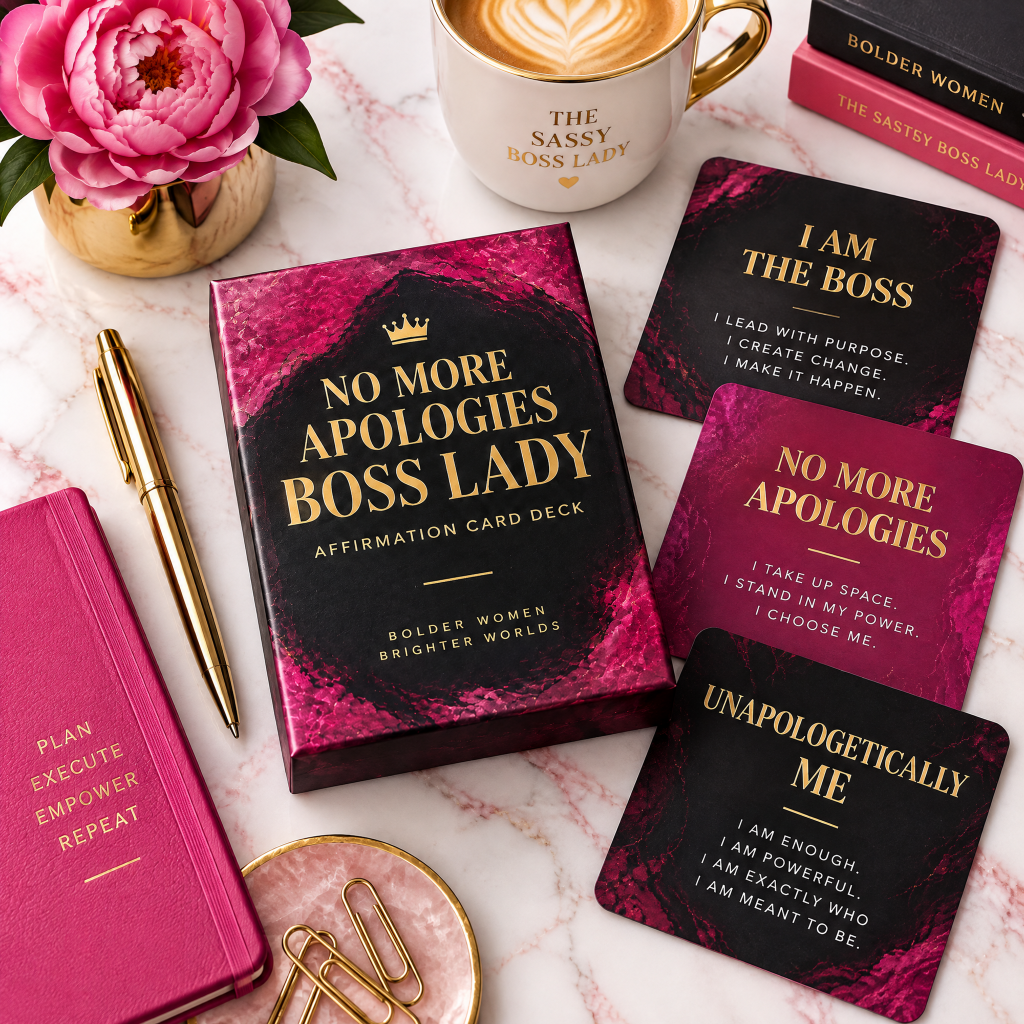 No More Apologies Boss Lady Affirmation Card Deck flat lay