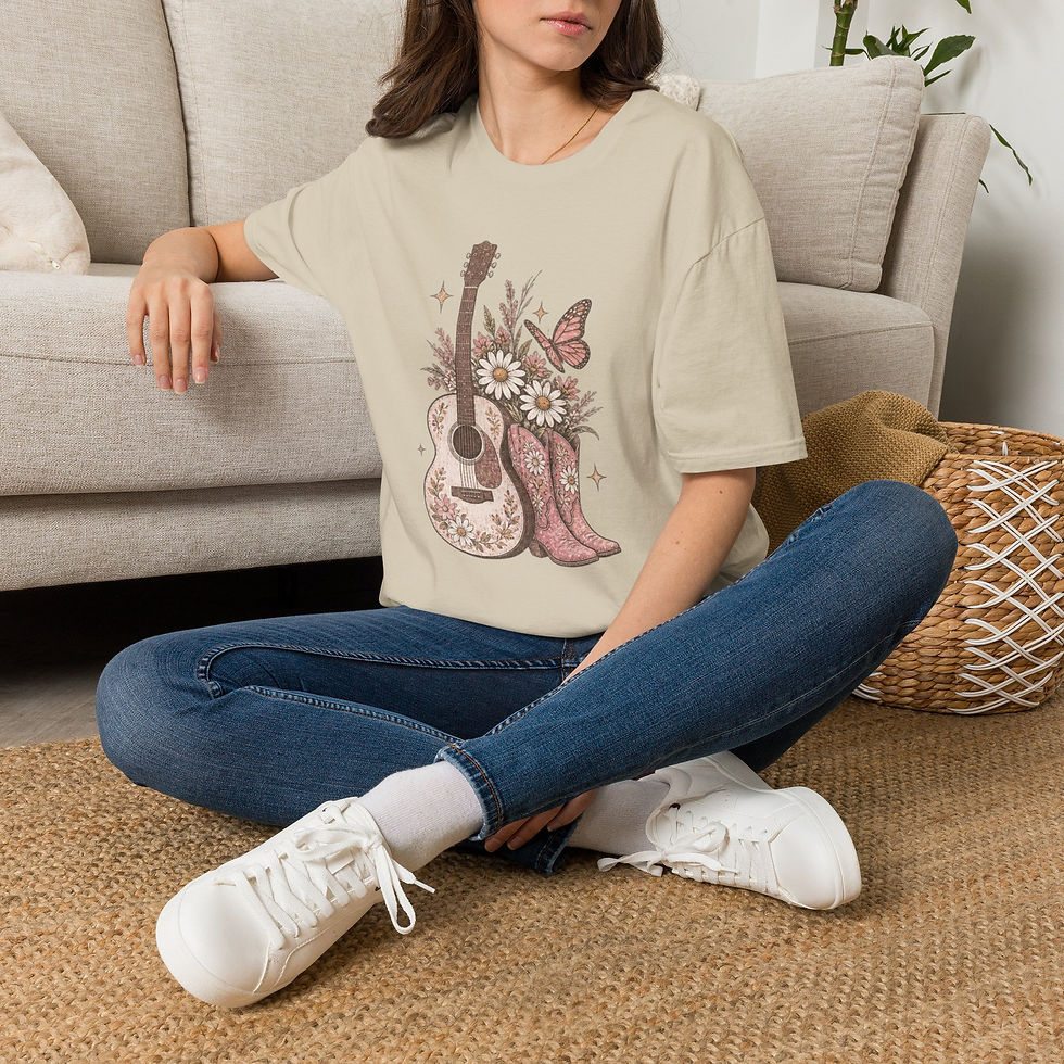 Thumbnail: Daisy Guitar with Butterfly T-Shirt | Floral Acoustic Music Tee
