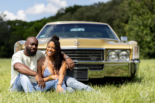 Creative engagement-style photoshoot with classic Cadillac Eldorado in Davie Florida