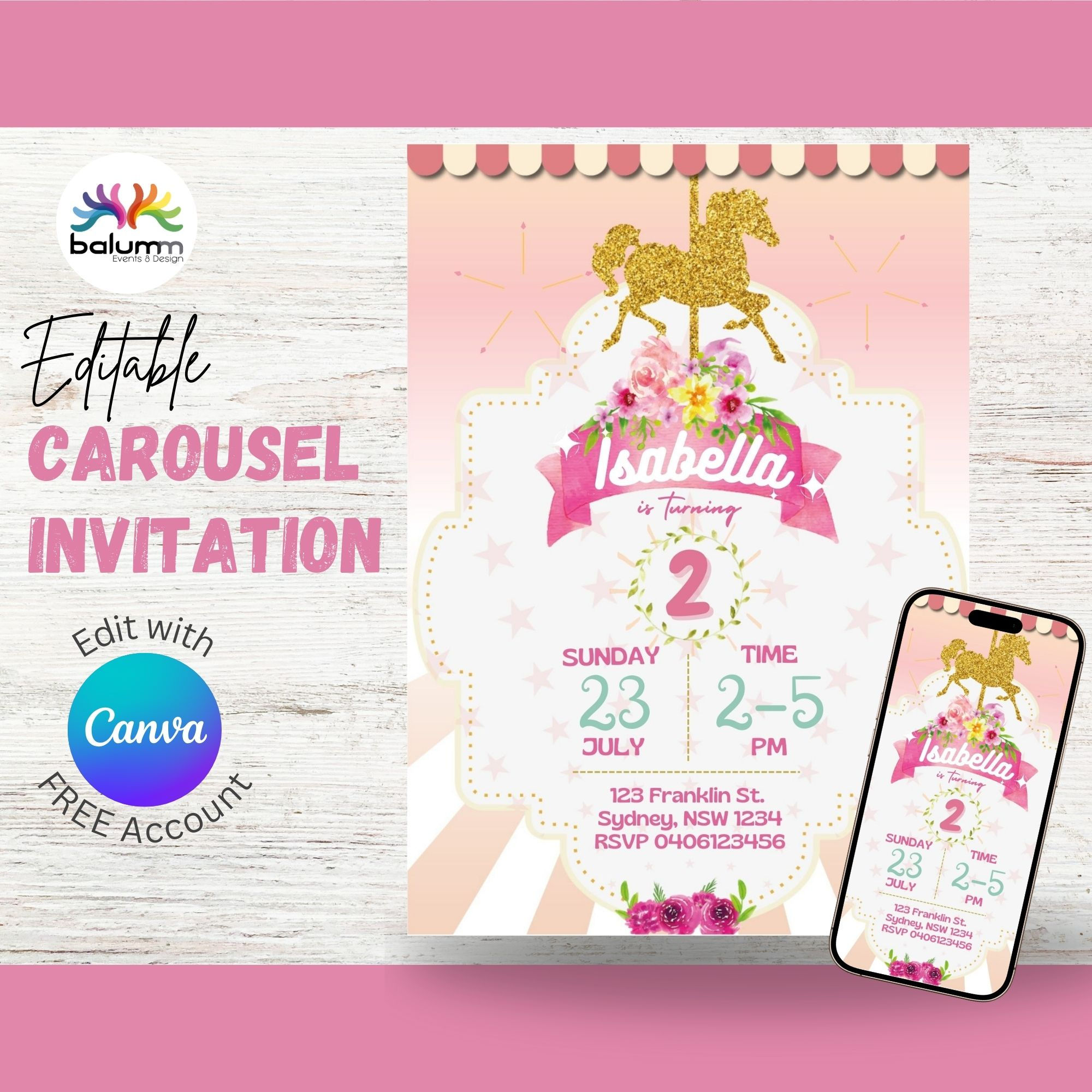 Carousel Invitation Canva Editable