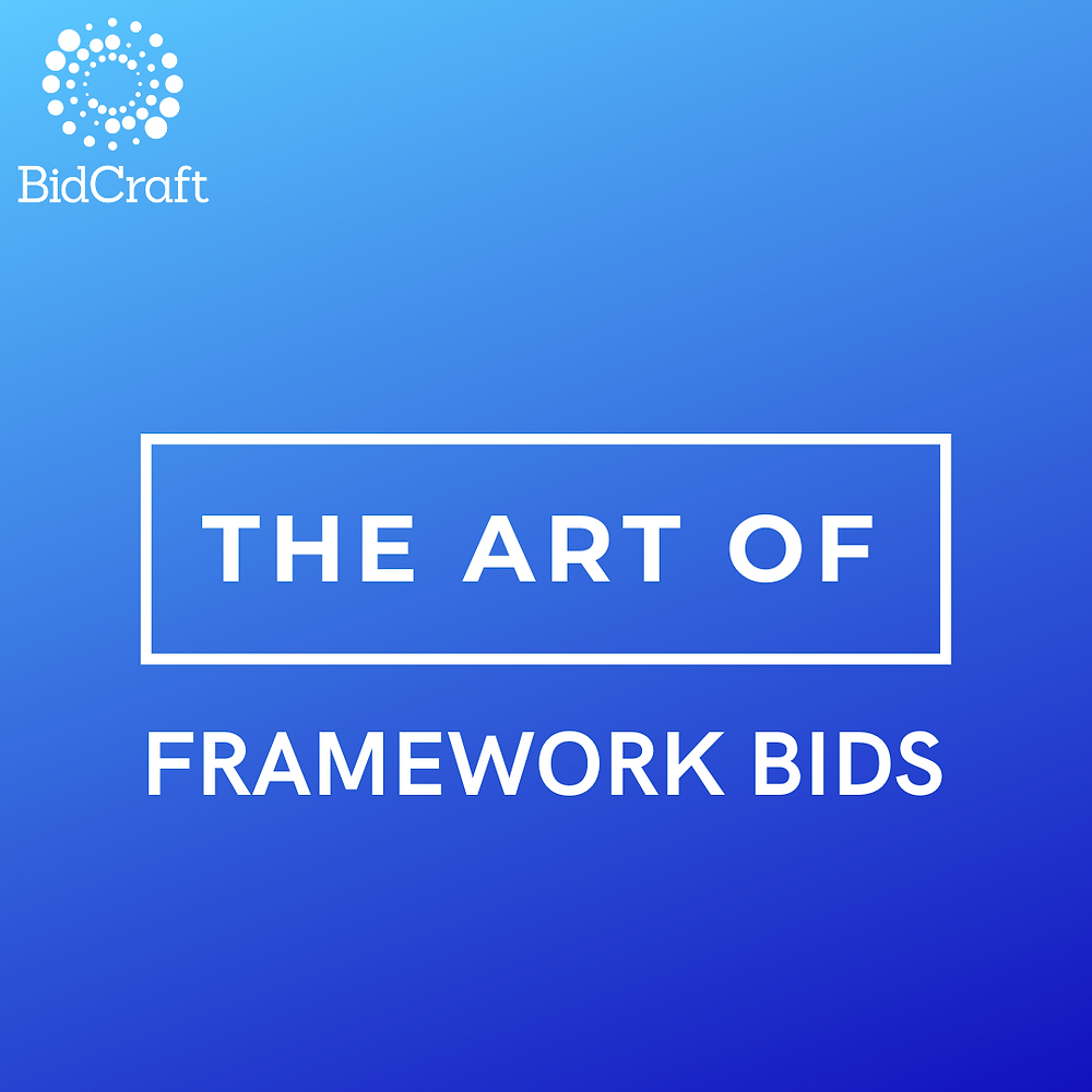 Blue square with white text that reads the art of framework bids