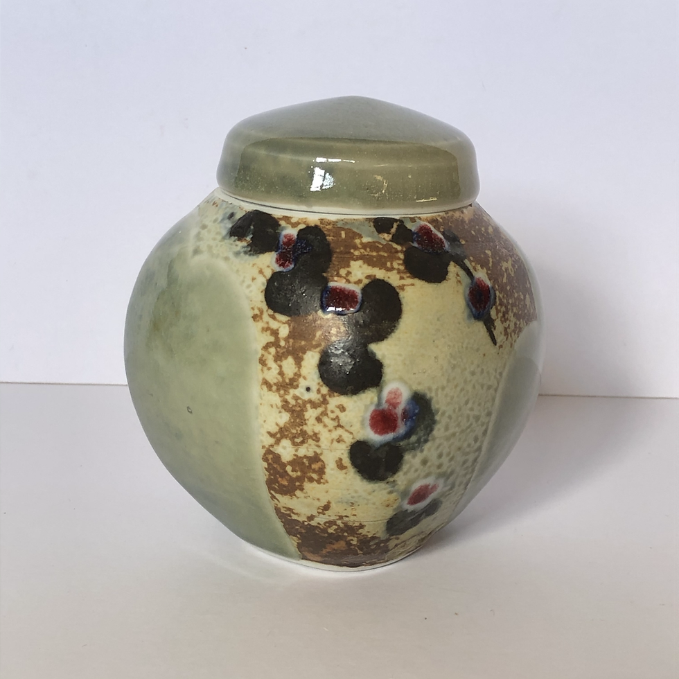 Margaret Frith wood fired porcelain lidded ginger jar.