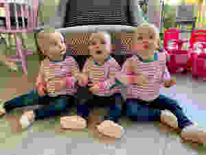 The Payne triplets Cassidy, Mallory and Ellis, wearing our kids JS long sleeved tees