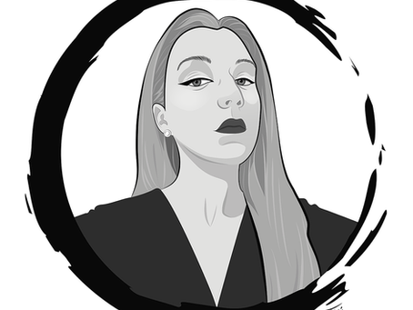 A black and white illustrated portrait of Martina Matijević by: Tré. Wolf Twin Review interview with haikai poet Martina Matijević.