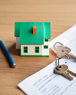 model house on a table with keys next to a graph .jpg