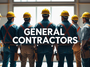 A team of general contractors collaborating on building plans at a construction site.